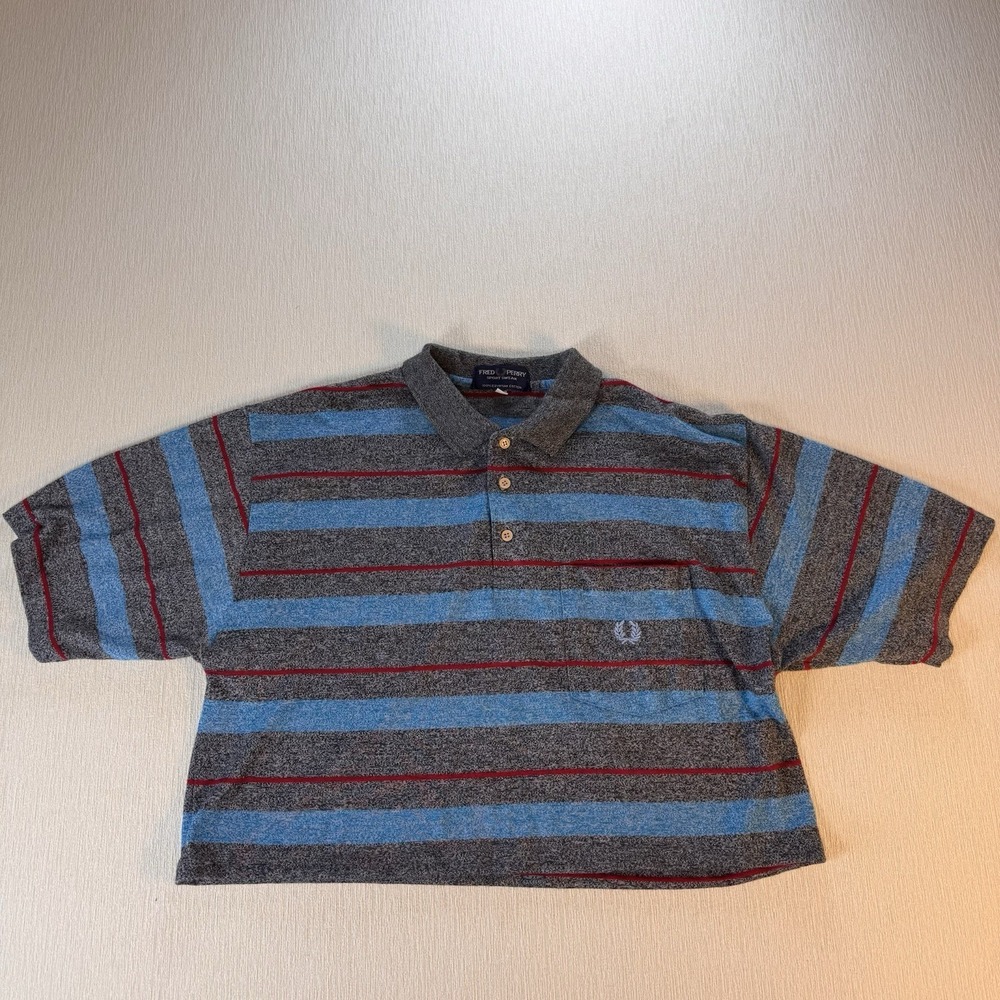 Fred Perry Polo CROPPED Striped Shirt Sz XL Baggie Streetwear Vintage